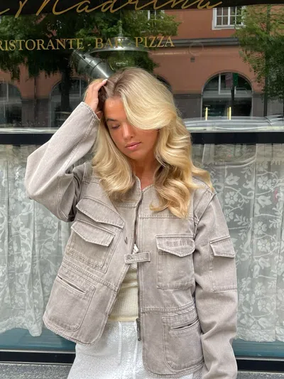 Djerf Avenue Utility Jacket Brown In Gray