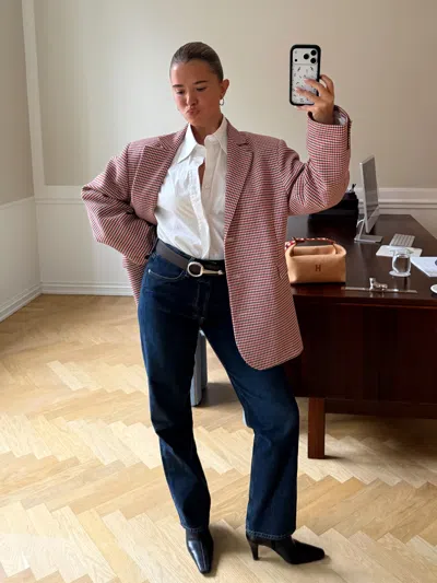 Djerf Avenue Weekend Blazer Checked Red In Pink