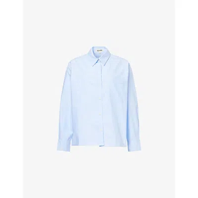 Djerf Avenue Womens Blue Breezy Long-sleeves Cotton-poplin Shirt