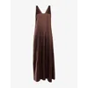 Djerf Avenue Womens  Satin Scoop-neck Woven Midi Dress In Brown