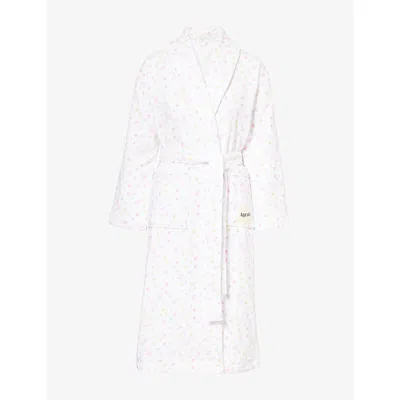 Djerf Avenue Womens White Print Summer Field Shawl-collar Cotton Robe Xs