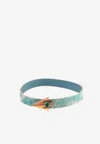 Djihan Petra Diamond Paved Bracelet In Leather And 18-karat Rose Gold In Light Blue