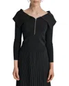 Dkny 1/2-zip Exaggerated Collar Sweater In Black