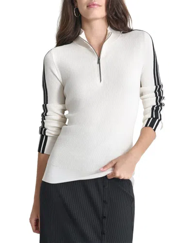 Dkny 1/4-zip Ribbed Sweater In White