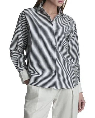 Dkny 1989 Logo Contrast Cuff Striped Button-down Shirt In Navy