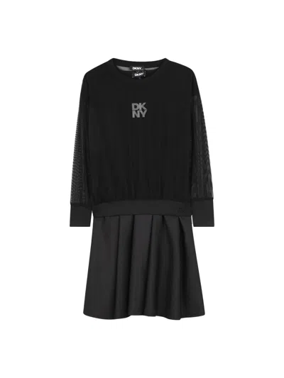 Dkny Kids' 2-in-1 Dress With Logo In Black