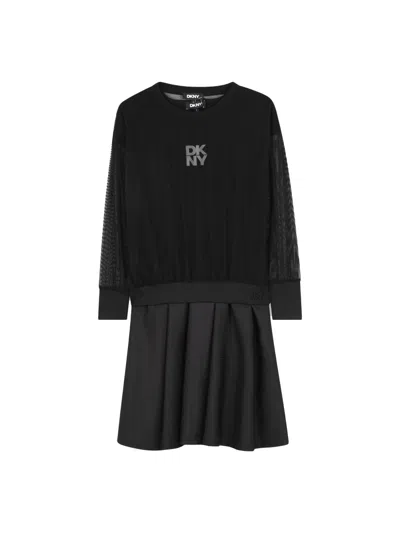 Dkny Chic 2-in-1 Mini Dress With Logo In Black