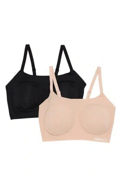 Dkny 2-pack Laser Cut Scoop Bralettes In Black/ Sand