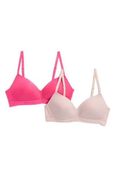 Dkny 2-pack Logo T-shirt Bras In Sphynx/raspberry