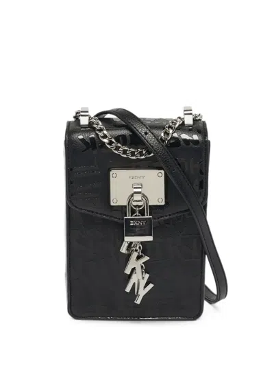 Pre-owned Dkny 2021 Elissa Padlock-charm Leather Crossbody Bag In Black