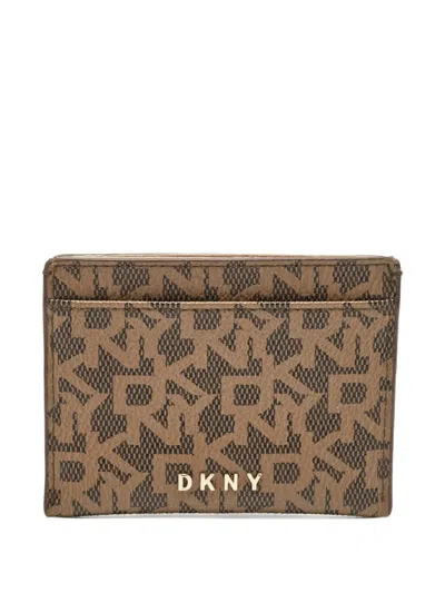 Pre-owned Dkny 2021 Logo-print Cardholder In Neutral