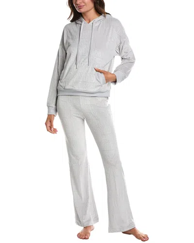Dkny 2pc Hood Top & Pant Sleep Set In Grey