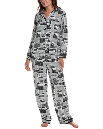 Dkny 2pc Top & Pant Sleep Set In Black