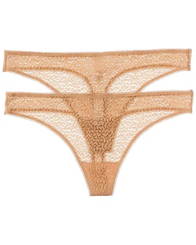 Dkny 2pk Modern Lace Thong In Beige