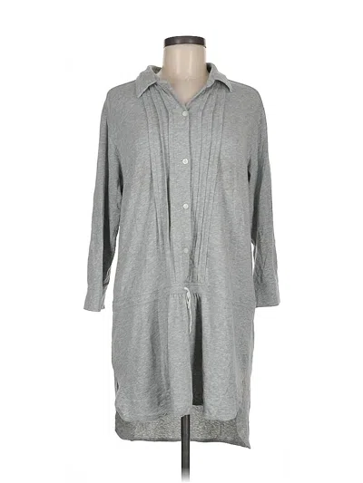 Pre-owned Dkny 3/4 Sleeve Button Down Shirt In Gray