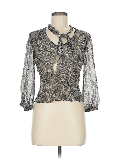 Pre-owned Dkny 3/4 Sleeve Silk Top Gray Keyhole Neckline Tops