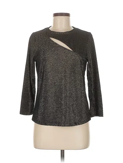 Pre-owned Dkny 3/4 Sleeve Top Gray Metallic Pattern Keyhole Neckline Tops