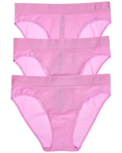 Dkny 3pk Seamless Litewear Hi-cut Bikini In Pink