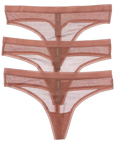 Dkny 3pk Sheer Stripe Thong In Pink