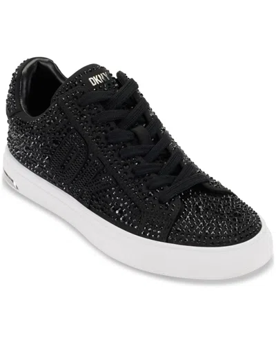 Dkny Abeni Lace Up Rhinestone Low Top Sneakers In Black,black