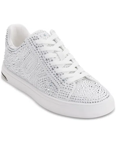 Dkny Abeni Lace Up Rhinestone Low Top Sneakers In Bright White