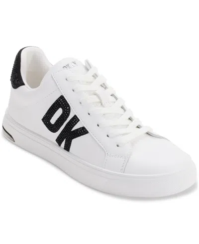Dkny Abeni Lace Up Rhinestone Low Top Sneakers In Bright White,black