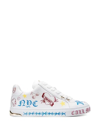 Dkny Abeni Tattoo Lace-up Sneakers In White