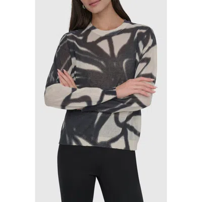 Dkny Abstract Floral Cotton Blend Sweater In Black Cream