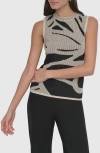 Dkny Abstract Floral Jacquard Sleeveless Cotton-blend Sweater In Lt Cty Khk