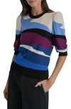 Dkny Abstract Pattern Three-quarter Sleeve Sweater In Blue