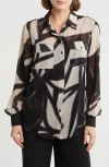 Dkny Abstract Print Chiffon Button-up Shirt