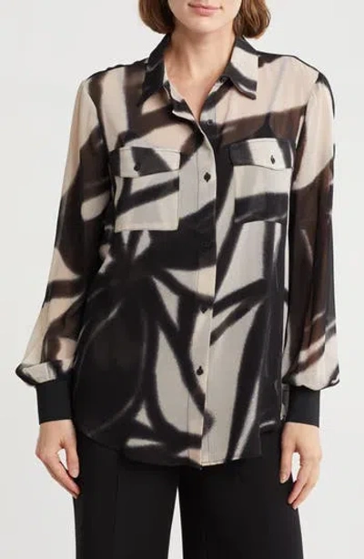 Dkny Abstract Print Chiffon Button-up Shirt