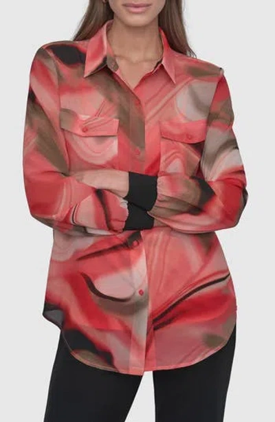 Dkny Abstract Print Chiffon Button-up Shirt In Brushd Mar