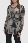 Dkny Abstract Print Chiffon Button-up Shirt In Skyln Colg