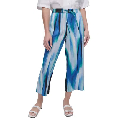 Dkny Abstract Print Crop Linen Drawstring Pants In Caribbean Multi