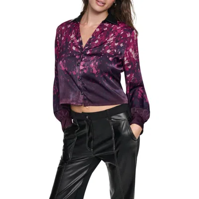 Dkny Abstract Print Long Sleeve Woven Shirt In Black