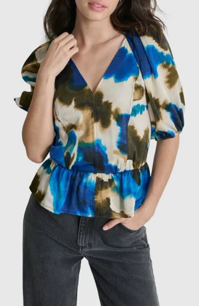 Dkny Abstract Print Peplum Top In Ink Swirl