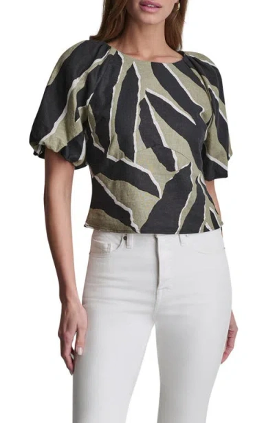 Dkny Abstract Print Puff Sleeve Linen Blend Top In Multi