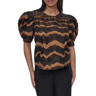 Dkny Abstract Print Puff Sleeve Voile Top