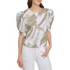 Dkny Printed Voile Puff Sleeve Top In Abs Brshstk/lt Fat