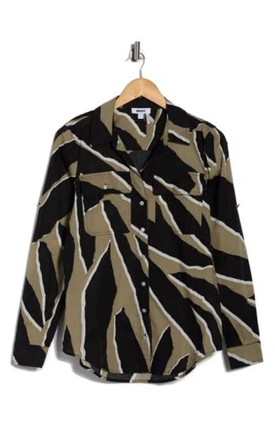 Dkny Abstract Print Roll Sleeve Button-up Shirt In Multi