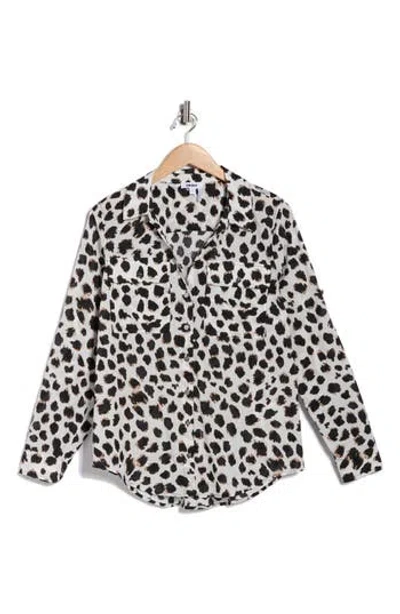 Dkny Abstract Print Roll Sleeve Button-up Shirt In Black