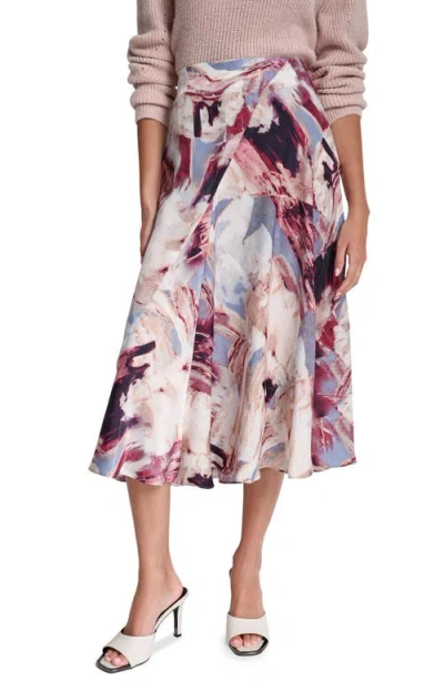 Dkny Abstract Print Satin Skirt In Multi