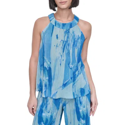 Dkny Abstract Print Sleeveless Plissé Top In Maculate Marble