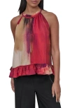 Dkny Abstract Print Textured Sleeveless Top In Red
