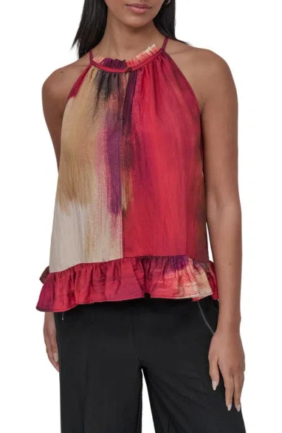Dkny Abstract Print Textured Sleeveless Top In Red