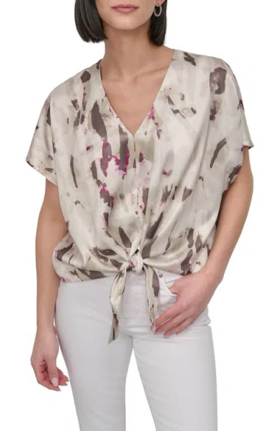 Dkny Abstract Print Tie Front Top