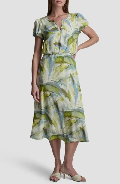 Dkny Abstract Print Voile Midi Dress In Blue