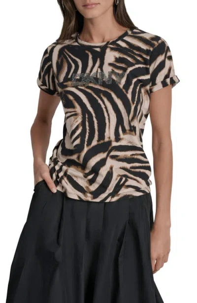 Dkny Abstract Zebra Print Stretch Cotton Top In Multi