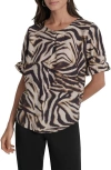 Dkny Abstract Zebra Print Voile Top In Black